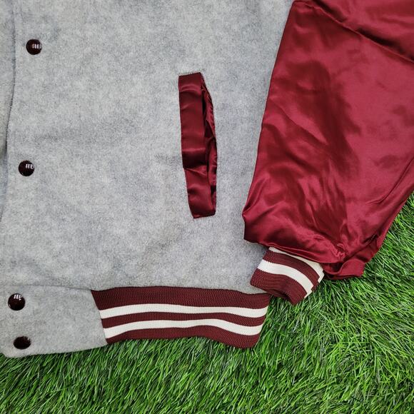 Vintage 80s Chalk-Line Varsity Jacket M/L 24x23 Sherpa-Lined Gray Maroon Retro - Picture 13 of 13